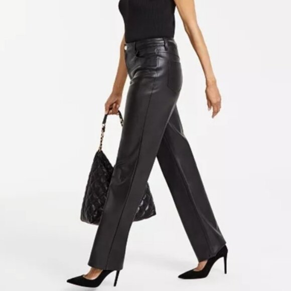 I.N.C. DENIM FAUX LEATHER  MID RISE STRAIGHT LEG BLACK PANTS SIZE 10/30 - Picture 14 of 16